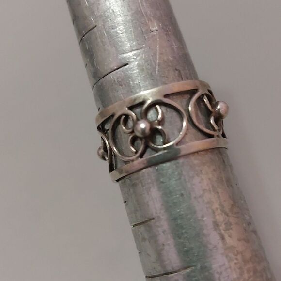 Artisan 925 Sterling Silver Flower Cutout Design Wide Band Ring Size 7 - Picture 2 of 4